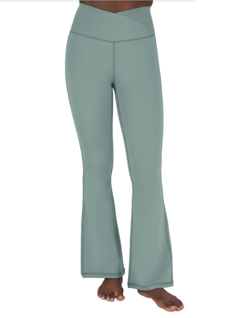 Yogalicious LUX High-Rise Flare Pants in Light Sage W/Crossover Waistband Sz M